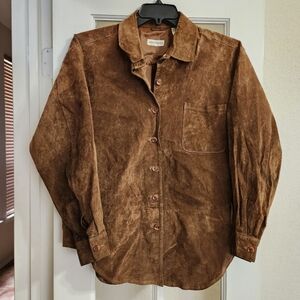 Vtg Sarah Chapman Pig Suede Leather Shirt Jacket Women XL Button Front FLAWED